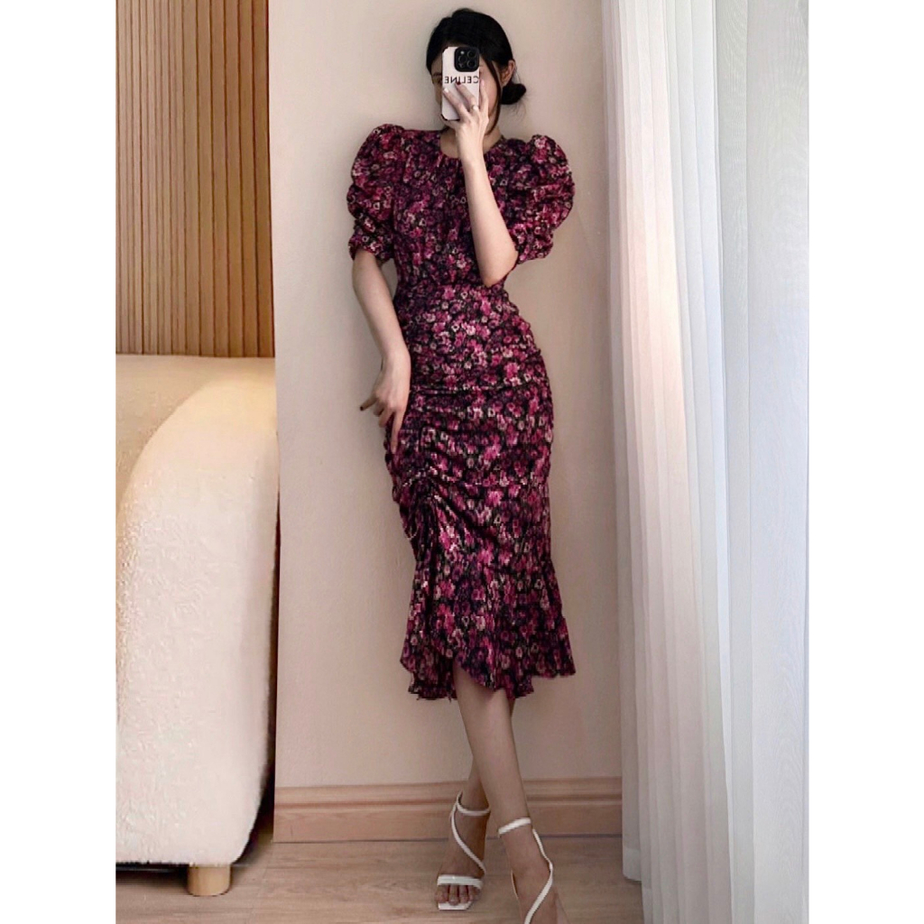 Váy hoa nhí 2 màu dây rút sang chảnh 1649