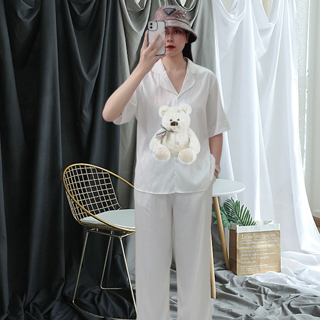 Bộ pijama Tơ Tằm Ánh Kim N10 in hình cute set đồ tay ngắn mặc nhà FPLUS