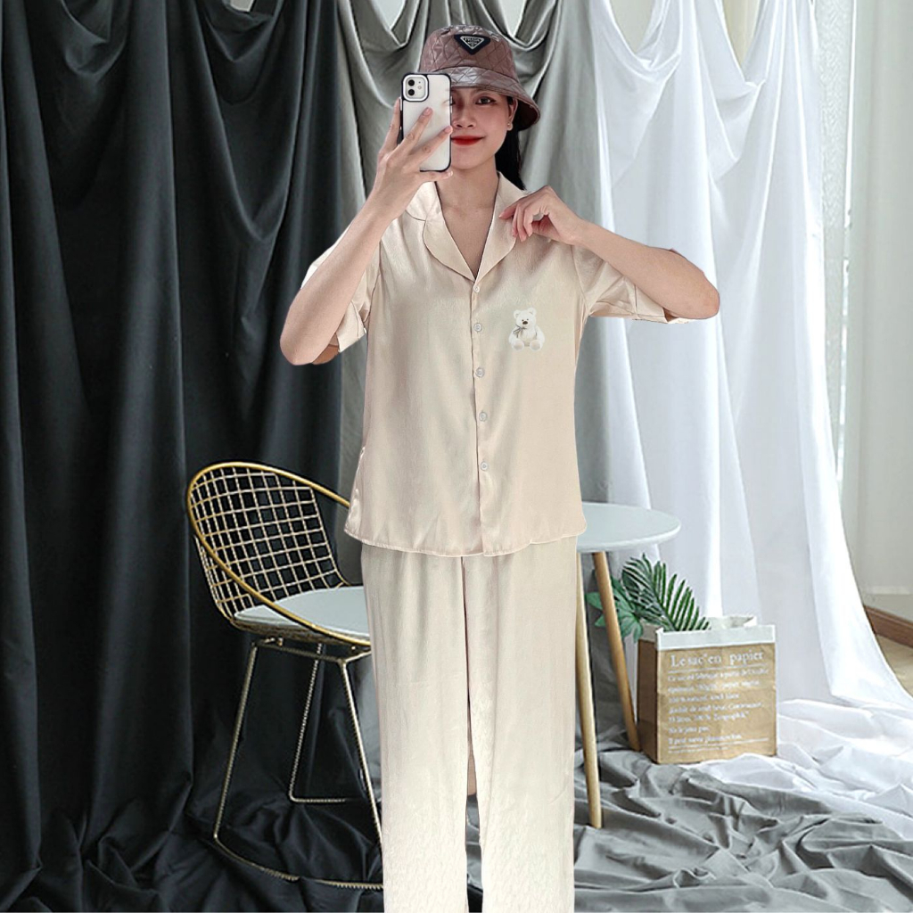 Bộ pijama Tơ Tằm Ánh Kim N10 in hình cute set đồ tay ngắn mặc nhà FPLUS
