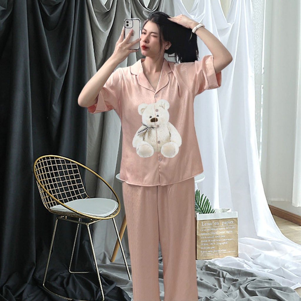 Bộ pijama Tơ Tằm Ánh Kim N10 in hình cute set đồ tay ngắn mặc nhà FPLUS