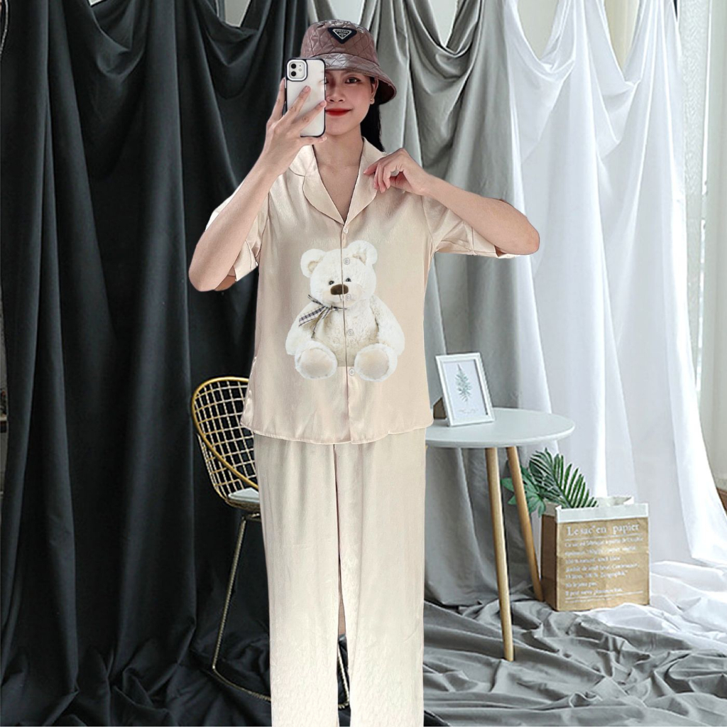 Bộ pijama Tơ Tằm Ánh Kim N10 in hình cute set đồ tay ngắn mặc nhà FPLUS