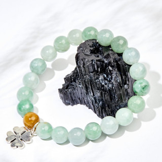 Vòng tay đá cẩm thạch charm bạc 925 cỏ may mắn tài lộc bình an phong thủy udumbara quà tặng