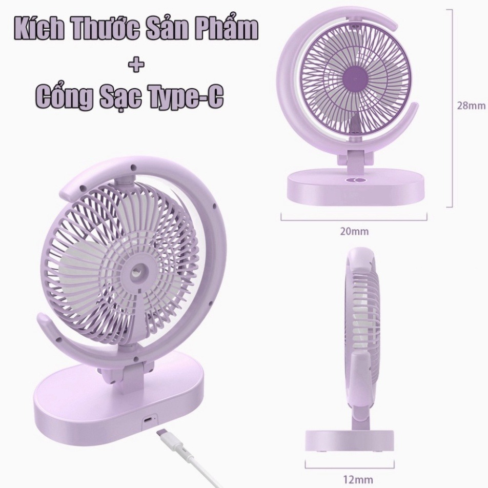 Quạt Để Bàn Tích Điện Mini 4 Cấp Độ Gió, Kèm đèn | BigBuy360 - bigbuy360.vn