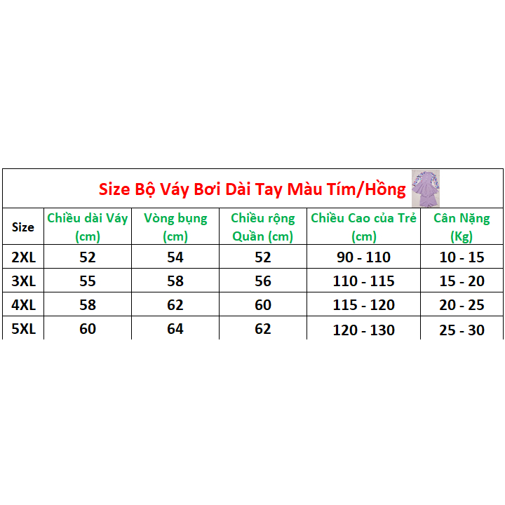 Bộ váy bơi dài tay cho bé gái  - Bộ bơi dài tay bé gái chống nắng