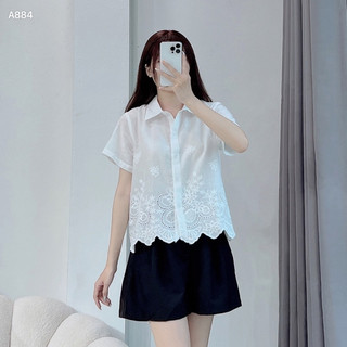 Áo sơ mi trắng công sở nữ thô thêu A884