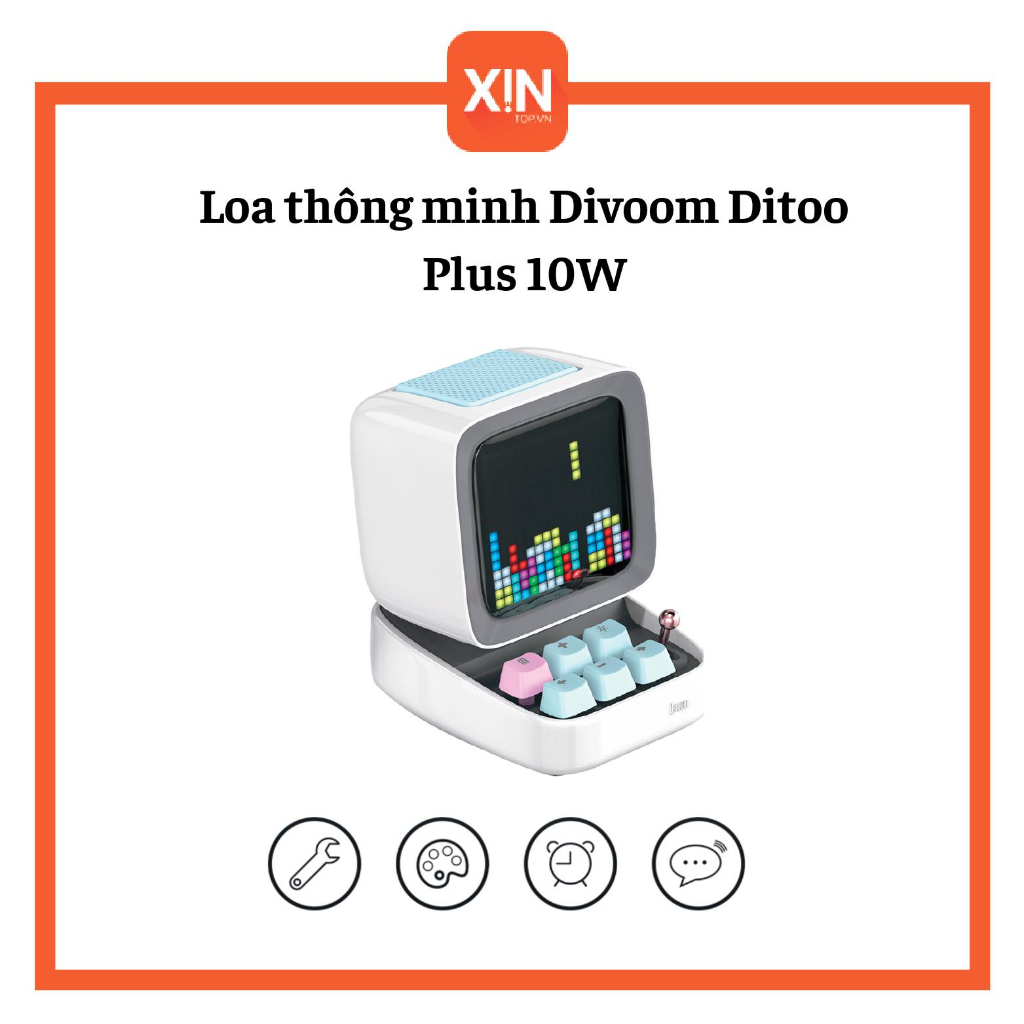 Loa thông minh Divoom Ditoo Plus 10W - Hình dáng máy tính cổ, màn hình LED 256 Full RGB