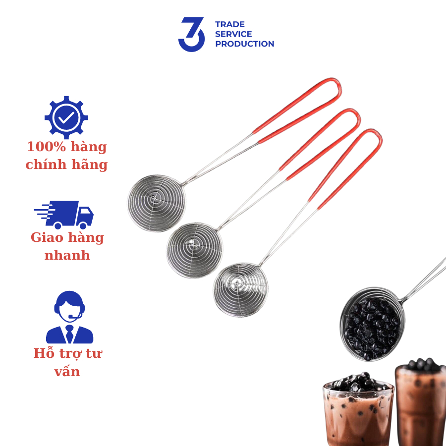 Vợt vớt trân châu, topping inox cao cấp cán đỏ dài 27 cm, đường kính vợt 6.5 cm