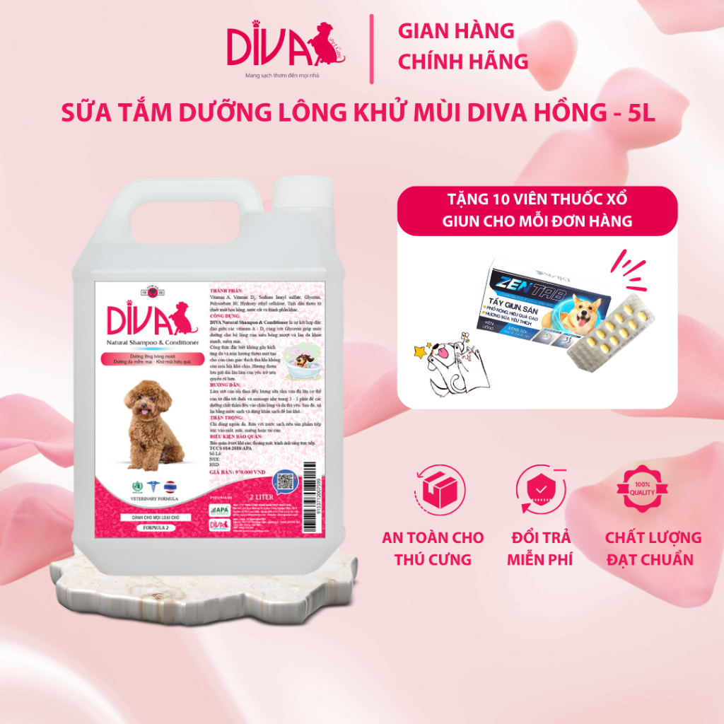 SỮA TẮM DƯỠNG LÔNG KHỬ MÙI DIVA HỒNG 5L