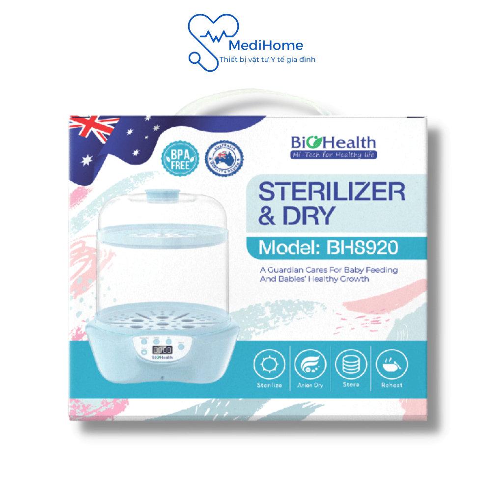 Máy tiệt trùng, sấy khô bình sữa BioHealth BH8920 - khử khuẩn đến 99,99% - MediHome