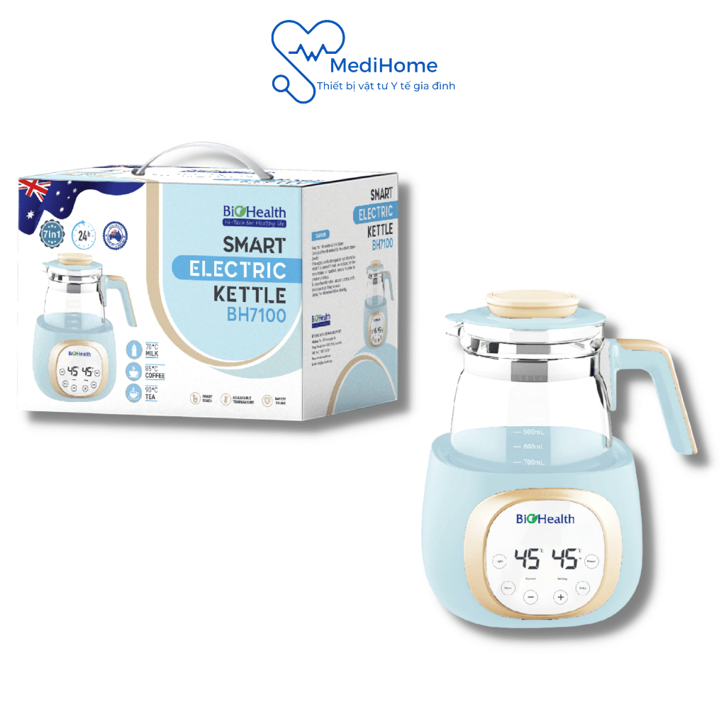 Ấm đun nước, bình đun nước đa năng Biohealth BH7100 hâm sữa pha trà pha cafe với chế độ riêng cho mẹ và bé - MediHome