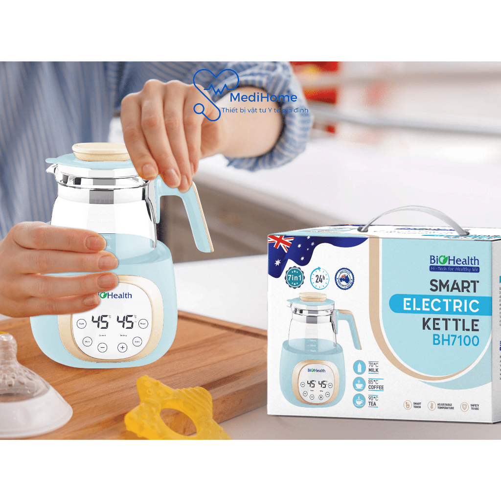 Ấm đun nước, bình đun nước đa năng Biohealth BH7100 hâm sữa pha trà pha cafe với chế độ riêng cho mẹ và bé - MediHome