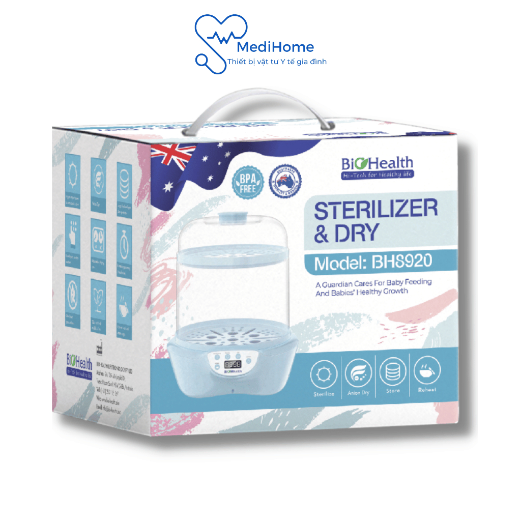 Máy tiệt trùng, sấy khô bình sữa BioHealth BH8920 - khử khuẩn đến 99,99% - MediHome