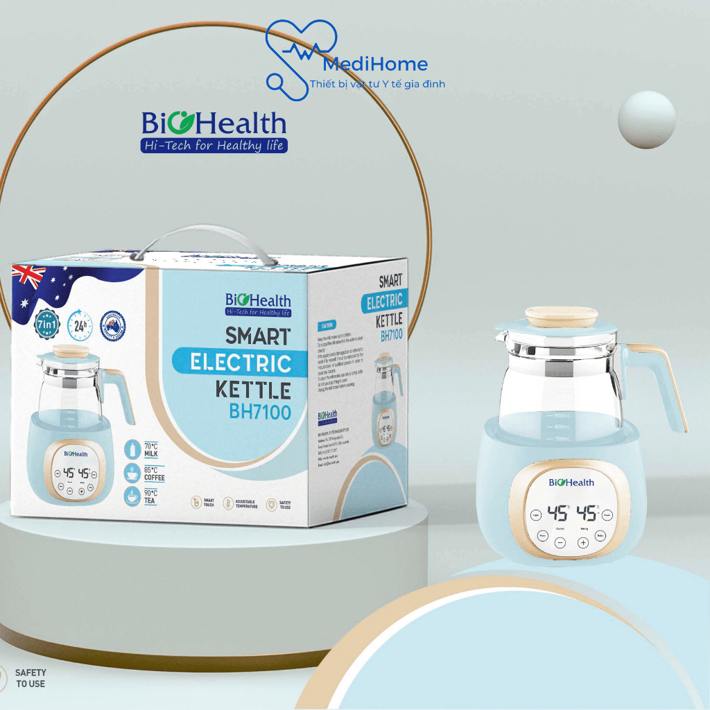 Ấm đun nước, bình đun nước đa năng Biohealth BH7100 hâm sữa pha trà pha cafe với chế độ riêng cho mẹ và bé - MediHome