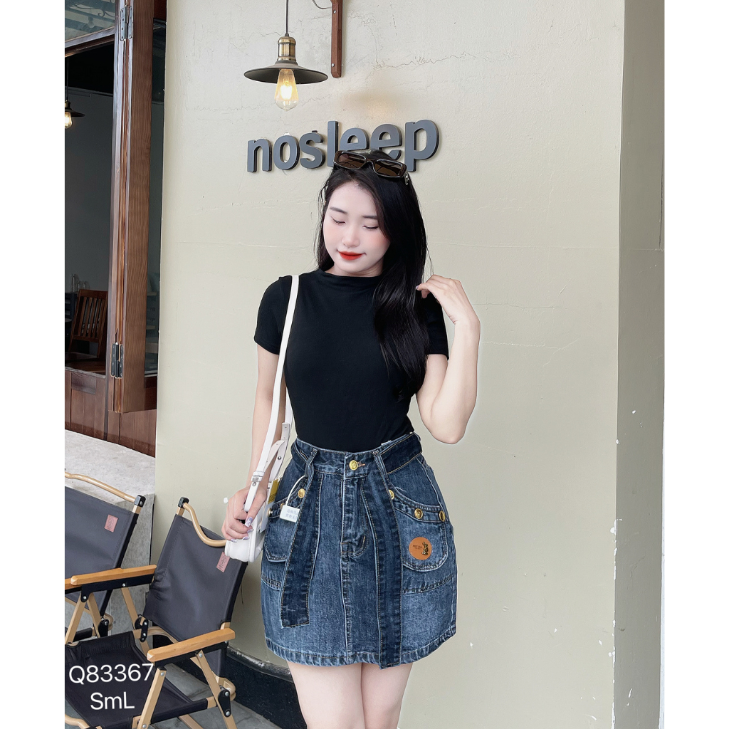 Chân váy jean nữ DOVYJEAN chân váy ngắn dáng chữ a lưng cao thiết kế siêu xinh style Hàn Quốc Q.83367 | BigBuy360 - bigbuy360.vn