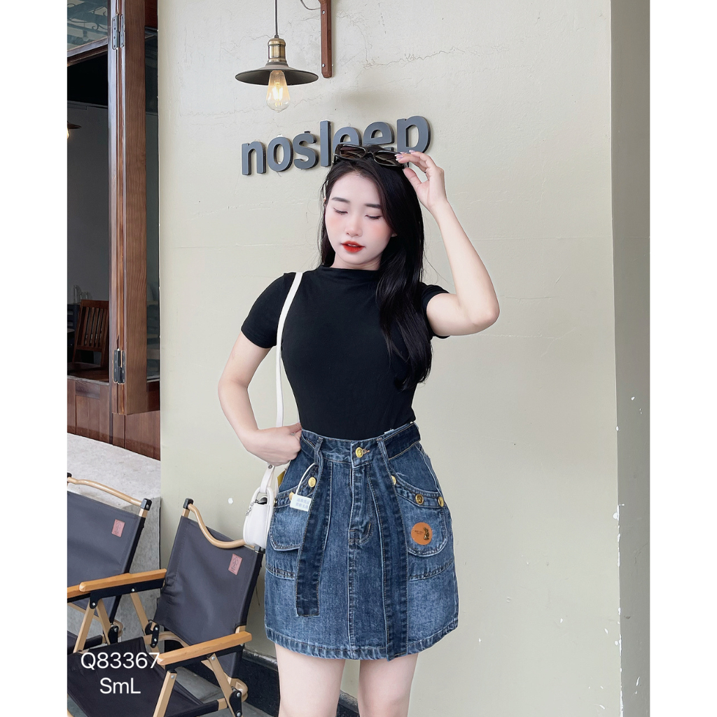 Chân váy jean nữ DOVYJEAN chân váy ngắn dáng chữ a lưng cao thiết kế siêu xinh style Hàn Quốc Q.83367 | BigBuy360 - bigbuy360.vn