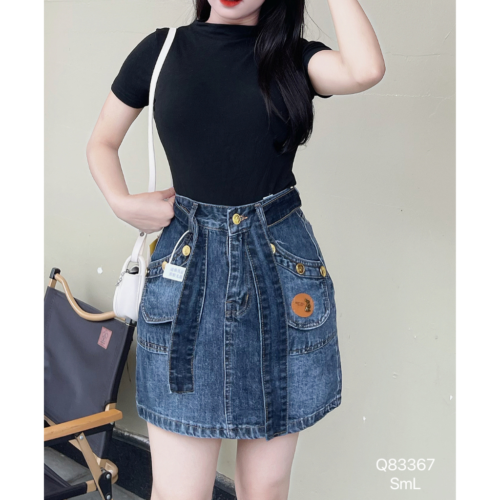 Chân váy jean nữ DOVYJEAN chân váy ngắn dáng chữ a lưng cao thiết kế siêu xinh style Hàn Quốc Q.83367 | BigBuy360 - bigbuy360.vn