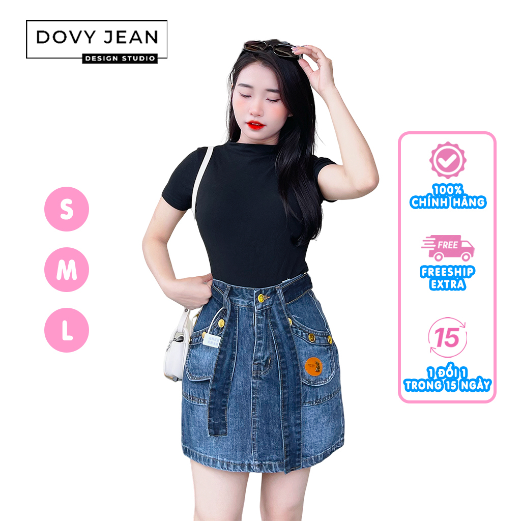 Chân váy jean nữ DOVYJEAN chân váy ngắn dáng chữ a lưng cao thiết kế siêu xinh style Hàn Quốc Q.83367 | BigBuy360 - bigbuy360.vn