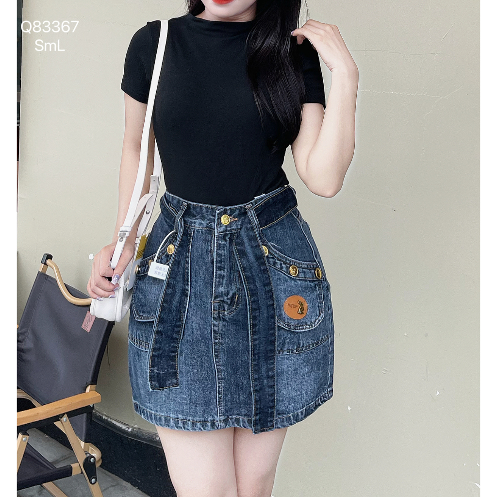 Chân váy jean nữ DOVYJEAN chân váy ngắn dáng chữ a lưng cao thiết kế siêu xinh style Hàn Quốc Q.83367 | BigBuy360 - bigbuy360.vn