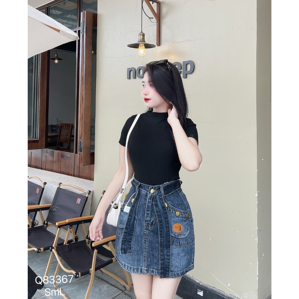 Chân váy jean nữ DOVYJEAN chân váy ngắn dáng chữ a lưng cao thiết kế siêu xinh style Hàn Quốc Q.83367 | BigBuy360 - bigbuy360.vn