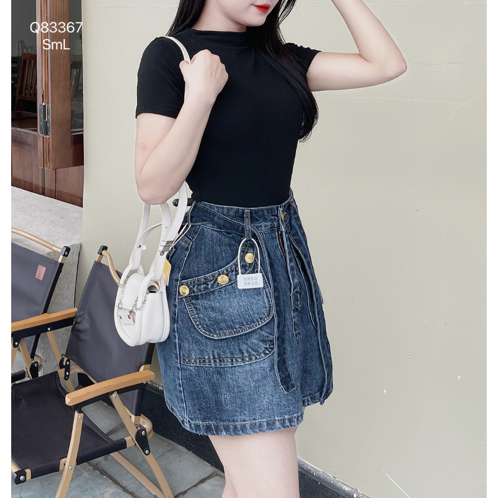 Chân váy jean nữ DOVYJEAN chân váy ngắn dáng chữ a lưng cao thiết kế siêu xinh style Hàn Quốc Q.83367 | BigBuy360 - bigbuy360.vn