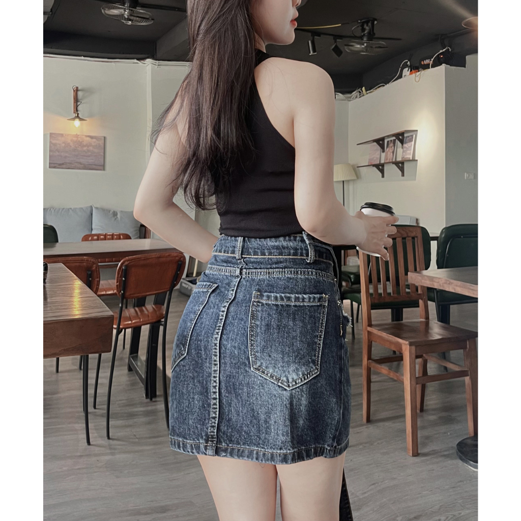 Chân váy jean nữ DOVYJEAN chân váy ngắn dáng chữ a lưng cao thiết kế siêu xinh style Hàn Quốc Q.83307 | BigBuy360 - bigbuy360.vn