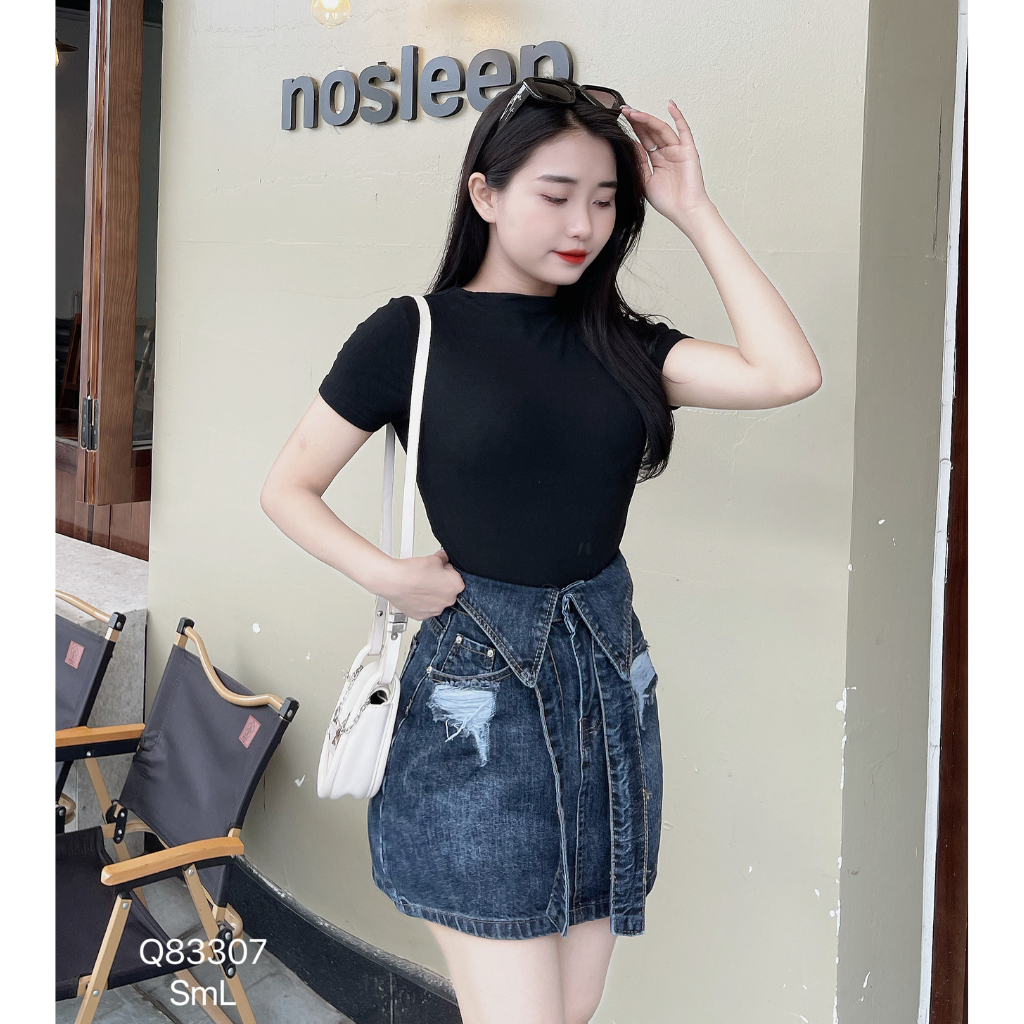 Chân váy jean nữ DOVYJEAN chân váy ngắn dáng chữ a lưng cao thiết kế siêu xinh style Hàn Quốc Q.83307 | BigBuy360 - bigbuy360.vn