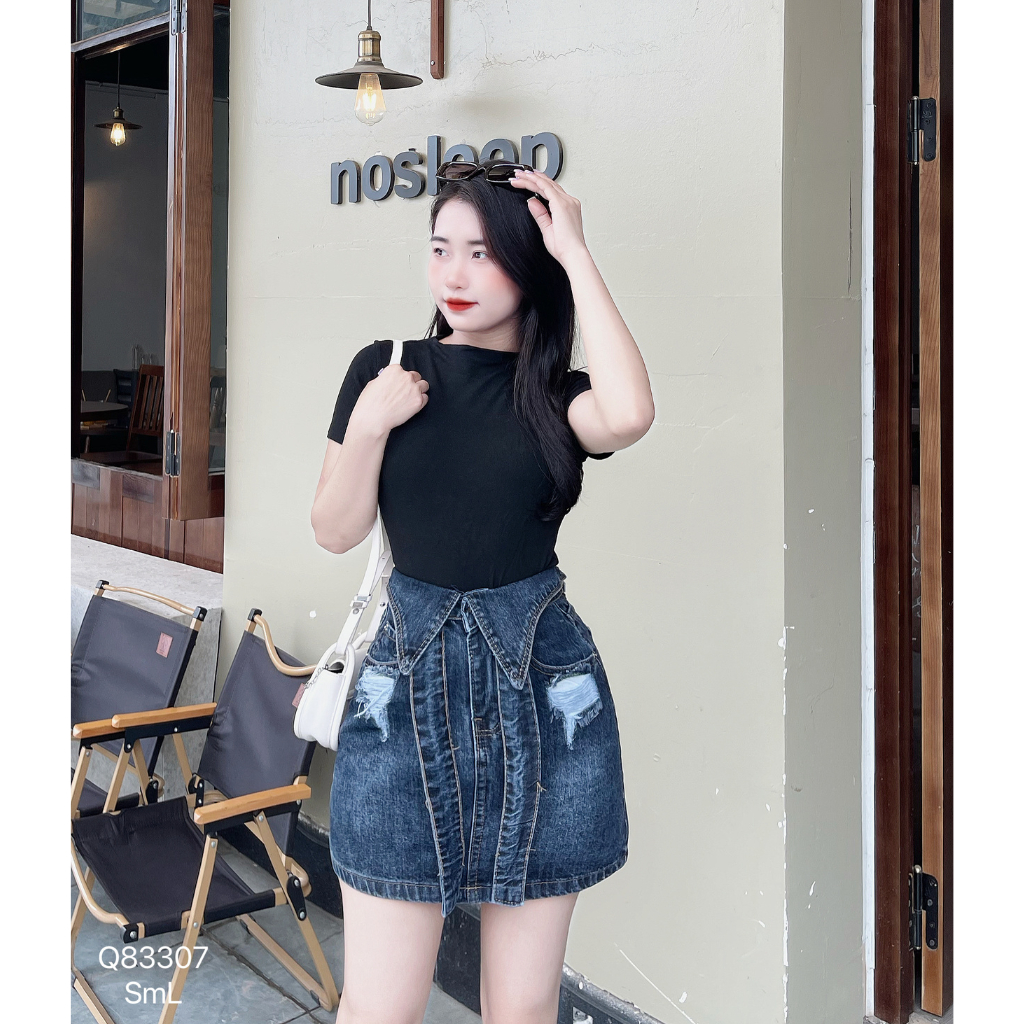 Chân váy jean nữ DOVYJEAN chân váy ngắn dáng chữ a lưng cao thiết kế siêu xinh style Hàn Quốc Q.83307 | BigBuy360 - bigbuy360.vn