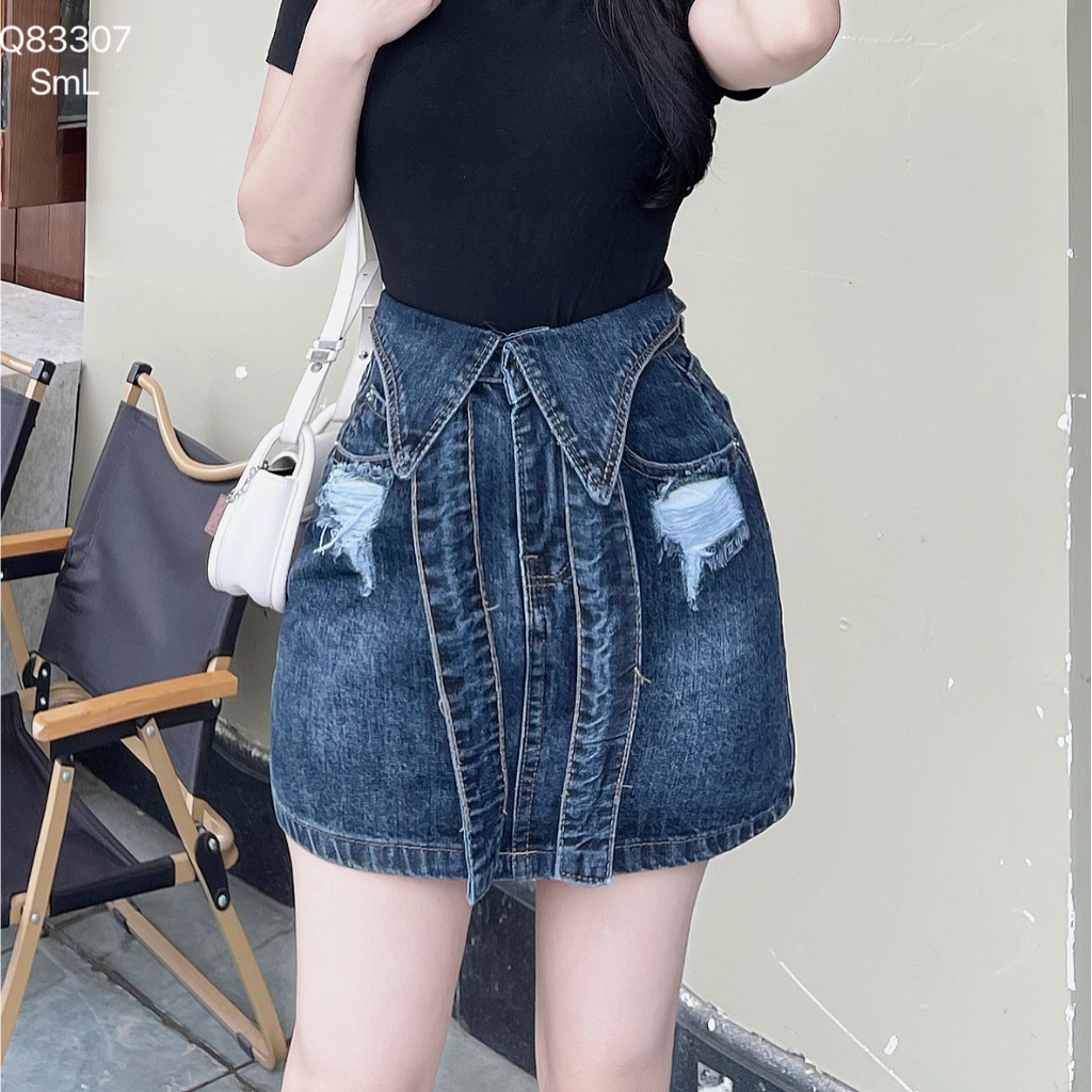 Chân váy jean nữ DOVYJEAN chân váy ngắn dáng chữ a lưng cao thiết kế siêu xinh style Hàn Quốc Q.83307 | BigBuy360 - bigbuy360.vn