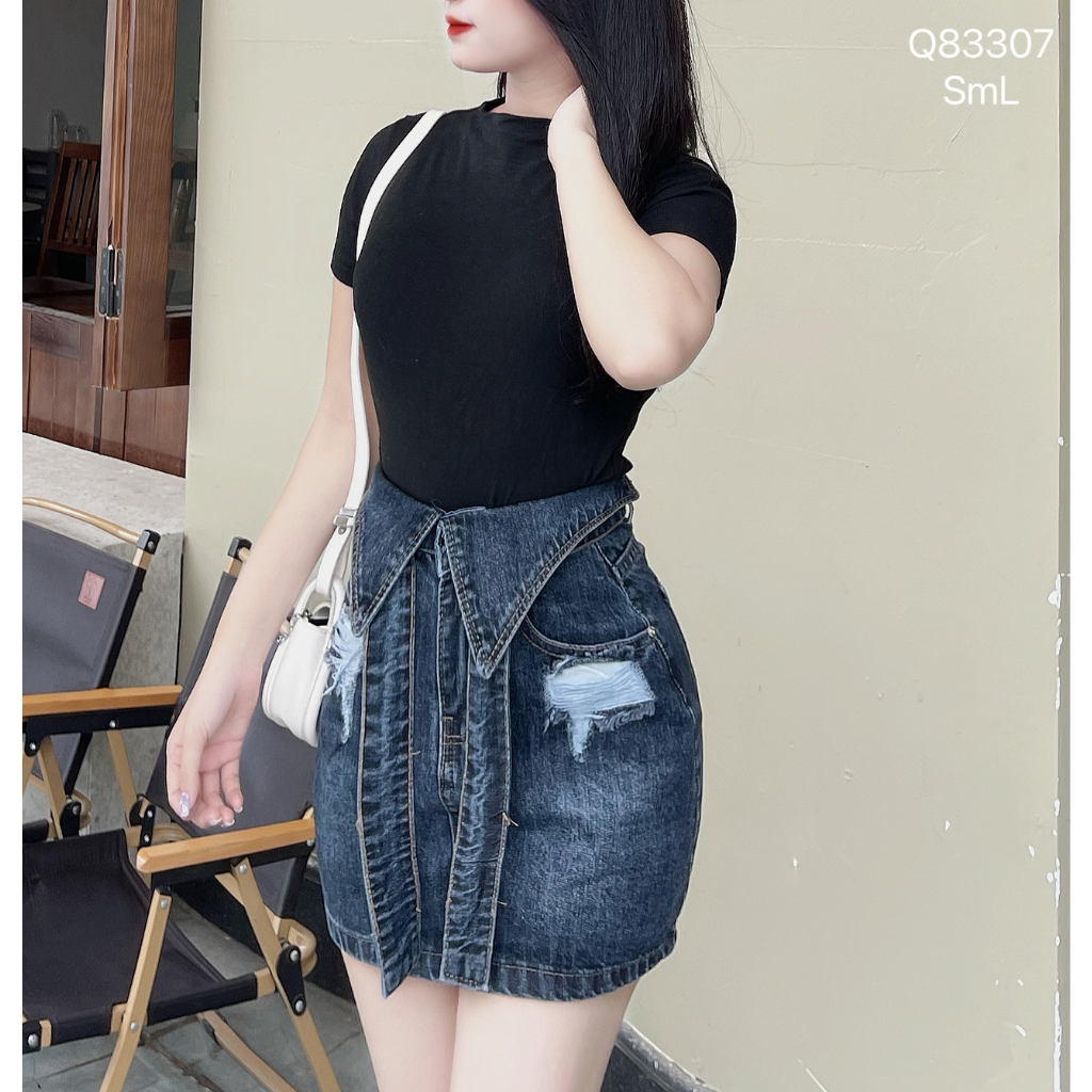 Chân váy jean nữ DOVYJEAN chân váy ngắn dáng chữ a lưng cao thiết kế siêu xinh style Hàn Quốc Q.83307 | BigBuy360 - bigbuy360.vn