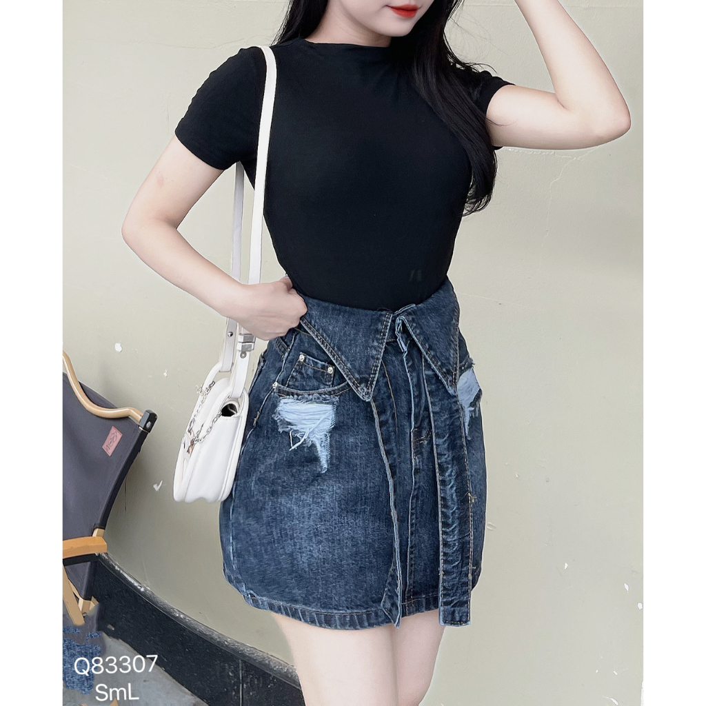 Chân váy jean nữ DOVYJEAN chân váy ngắn dáng chữ a lưng cao thiết kế siêu xinh style Hàn Quốc Q.83307 | BigBuy360 - bigbuy360.vn