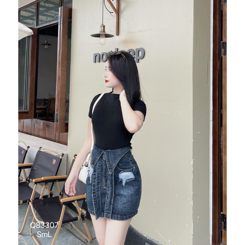 Chân váy jean nữ DOVYJEAN chân váy ngắn dáng chữ a lưng cao thiết kế siêu xinh style Hàn Quốc Q.83307 | BigBuy360 - bigbuy360.vn
