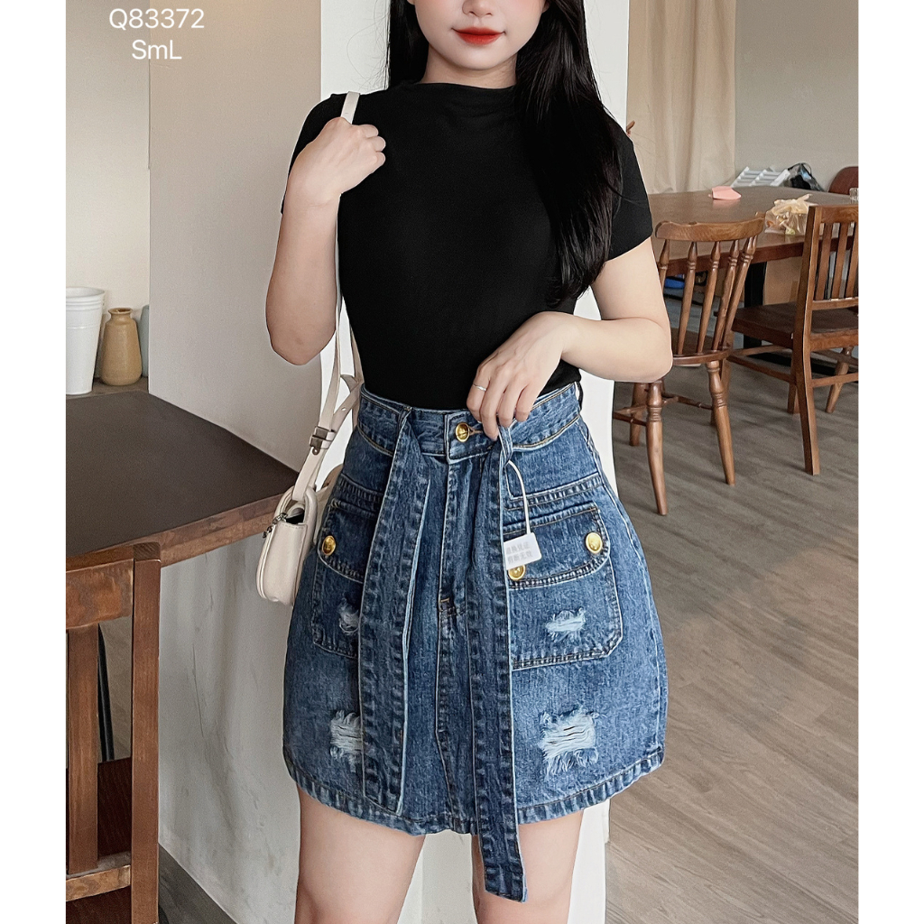 Chân váy jean nữ DOVYJEAN chân váy ngắn dáng chữ a lưng cao thiết kế siêu xinh style Hàn Quốc Q.83372 | BigBuy360 - bigbuy360.vn