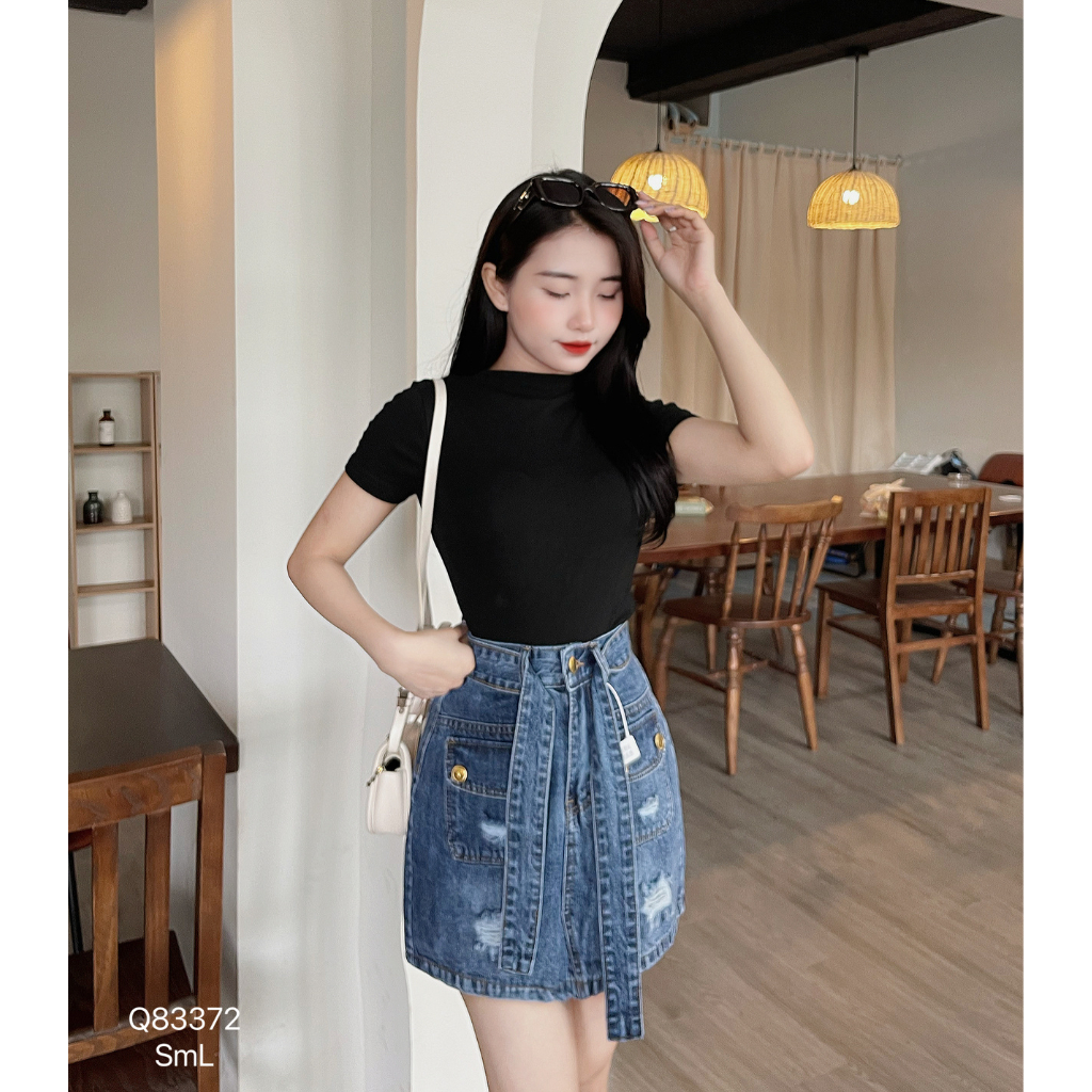 Chân váy jean nữ DOVYJEAN chân váy ngắn dáng chữ a lưng cao thiết kế siêu xinh style Hàn Quốc Q.83372 | BigBuy360 - bigbuy360.vn