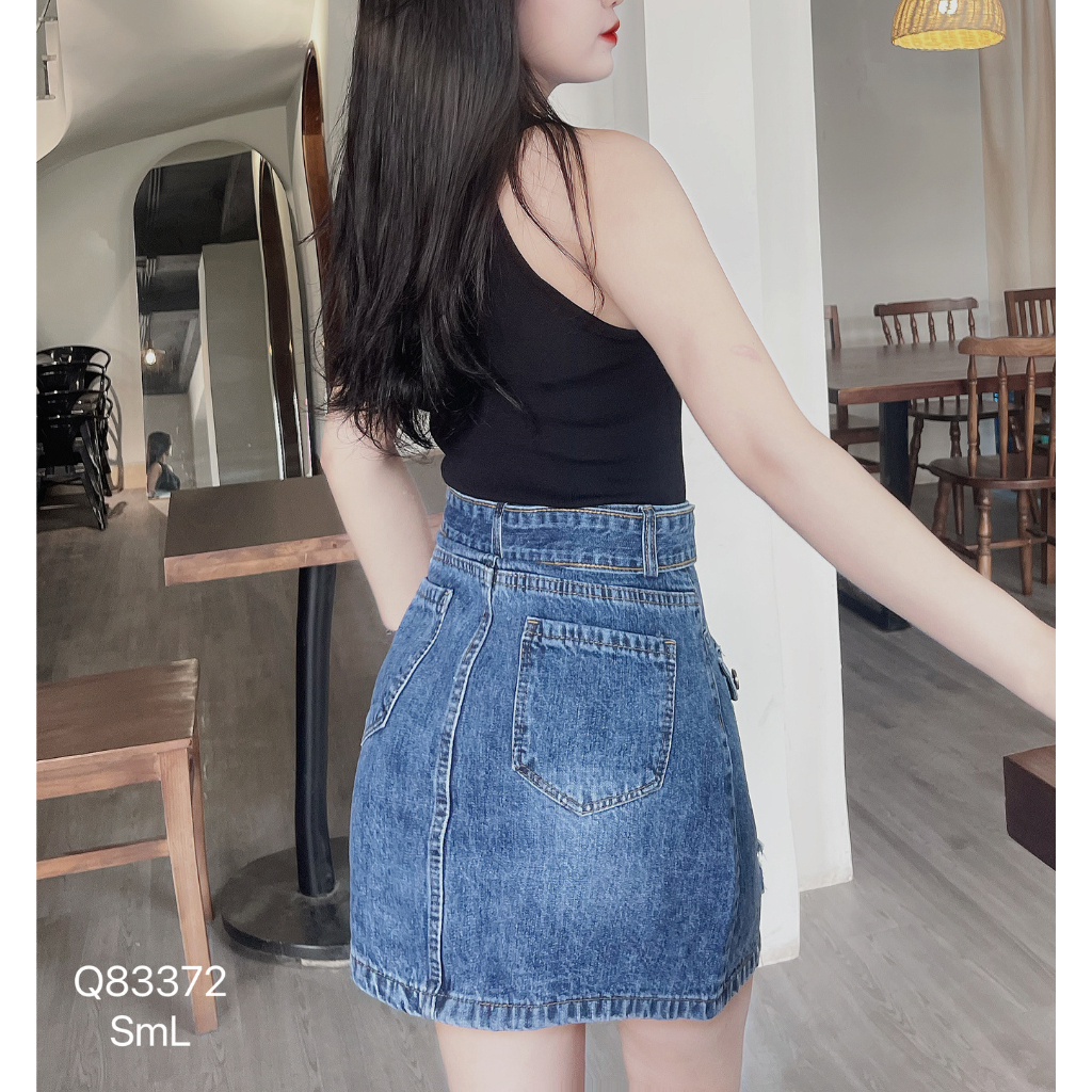 Chân váy jean nữ DOVYJEAN chân váy ngắn dáng chữ a lưng cao thiết kế siêu xinh style Hàn Quốc Q.83372 | BigBuy360 - bigbuy360.vn
