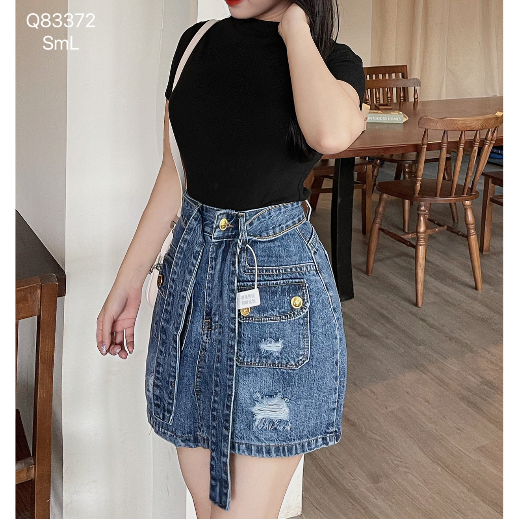 Chân váy jean nữ DOVYJEAN chân váy ngắn dáng chữ a lưng cao thiết kế siêu xinh style Hàn Quốc Q.83372 | BigBuy360 - bigbuy360.vn
