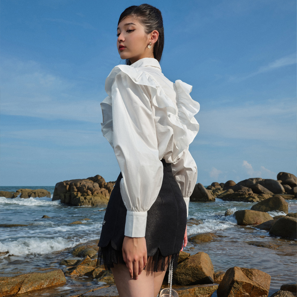 DARLING.ISM - Chân váy đính đá phối dập li Valerie skirt vải bố kim tuyến