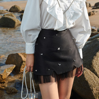 DARLING.ISM - Chân váy đính đá phối dập li Valerie skirt vải bố kim tuyến