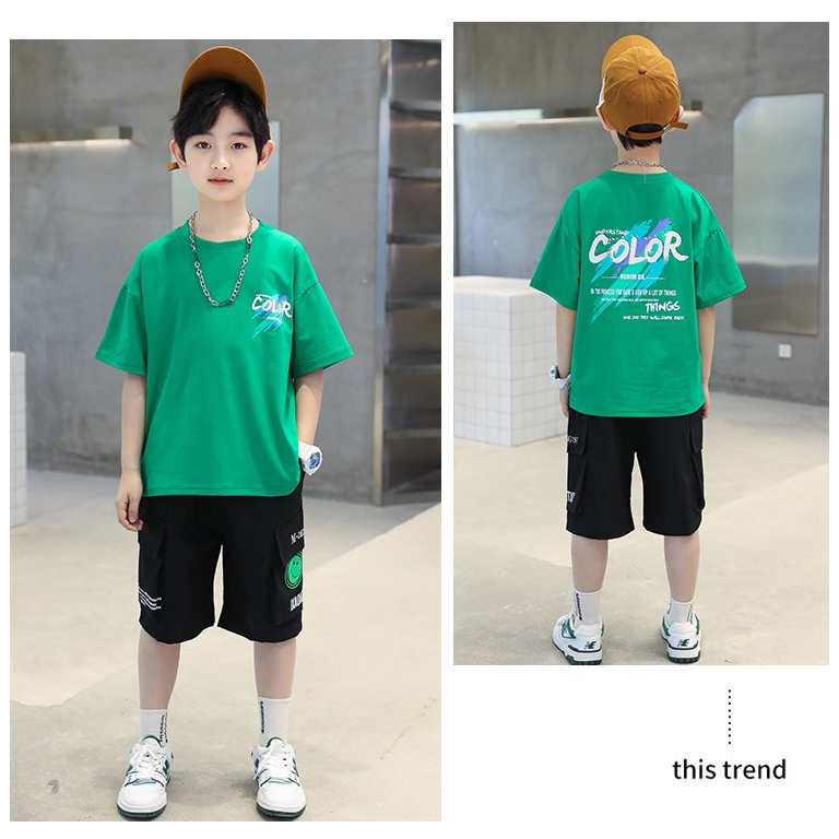 Bộ quần áo cotton hè Hoạ tiết 14-52kg cho bé trai 4-14 tuổi. Thoáng mát, thấm hút mồ hôi. Hàng may kỹ. STB7 STG54