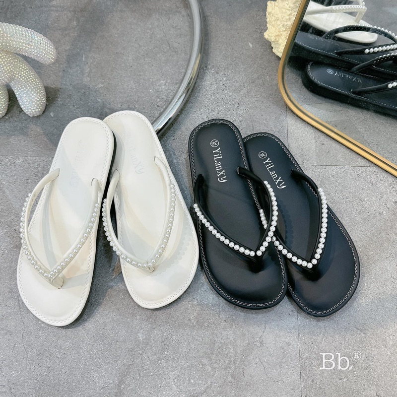 Dép lê đính hạt đế bằng êm chân