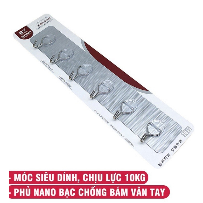 THANH DÁN 6 MÓC TREO INOX