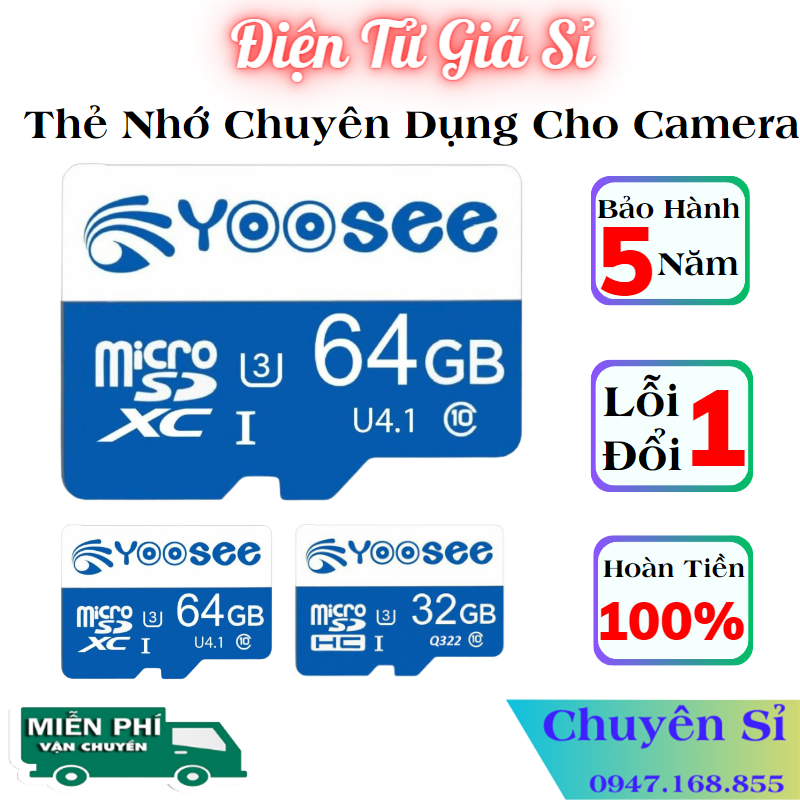 Thẻ nhớ Yoosee 64Gb /32Gb chuyên cho camera, điện thoại, loa đài, chuẩn U3 Class 10 - Thẻ nhớ camera yoosee | BH 5 Năm