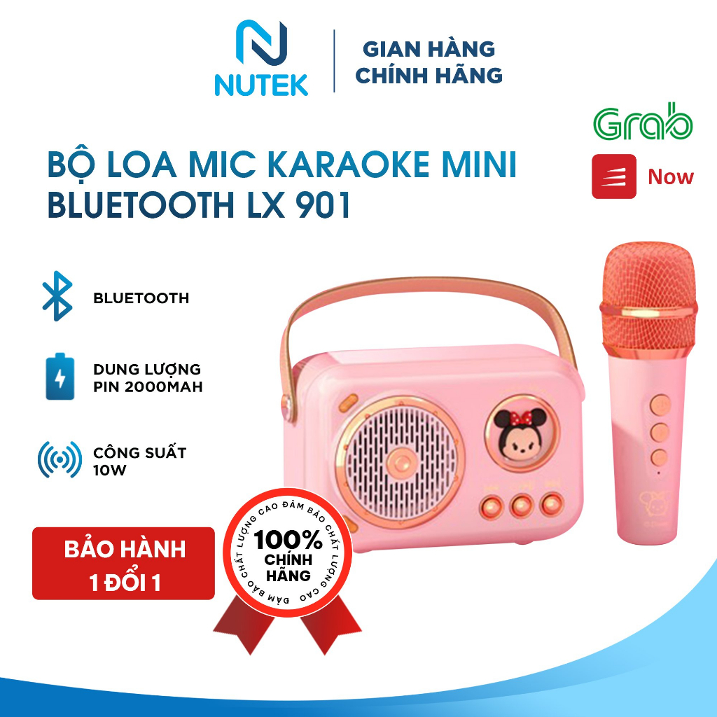 Bộ loa mic karaoke mini bluetooth không dây LX 901 NUTEK thiết kế siêu kute, công suất lớn, âm thanh sống động Disney
