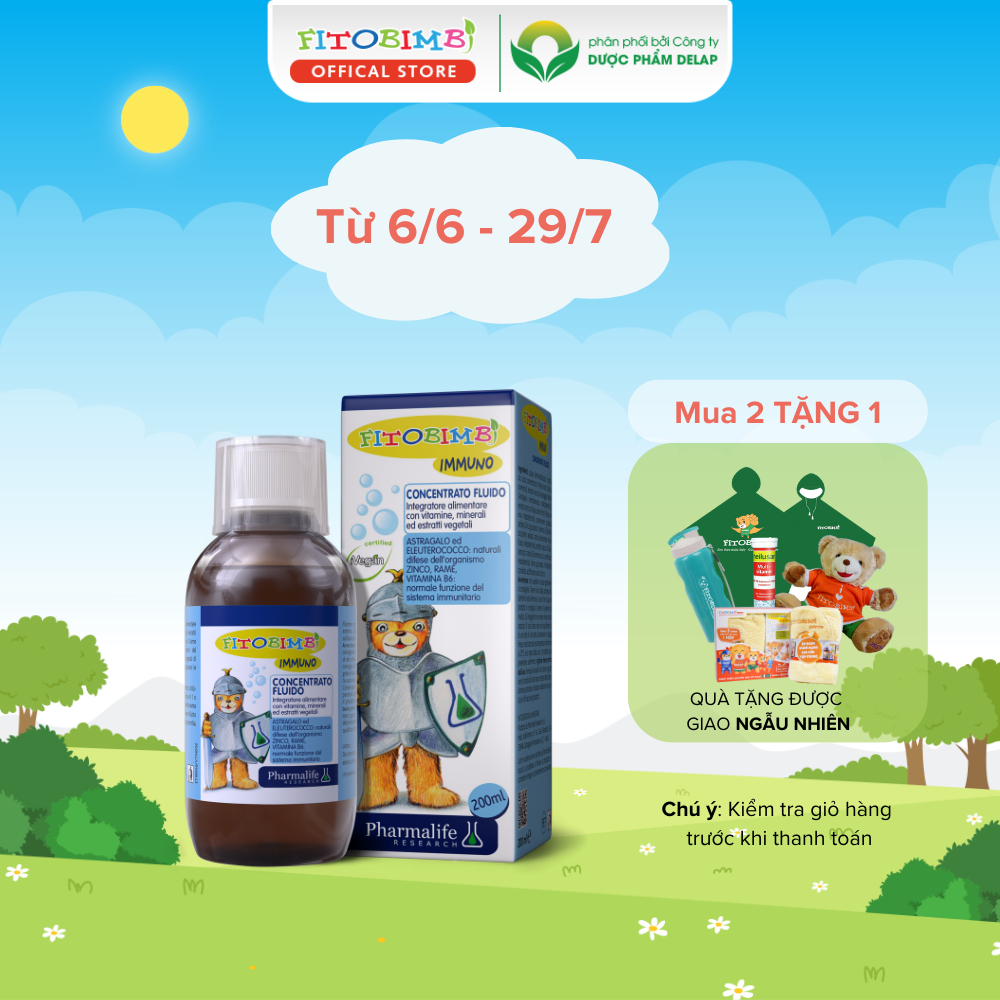 Siro FITOBIMBI IMMUNO Giúp Nâng Cao Sức Đề Kháng, Tăng Cường Hệ Miễn Dịch Cho Bé Chai 200ml