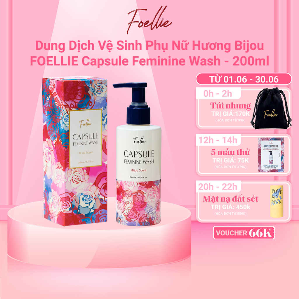 Dung Dịch Vệ Sinh Phụ Nữ Kết Hợp Với Hương Bijou Nước Hoa Vùng Kín FOELLIE Capsule Feminine Wash 200ml