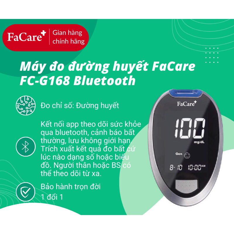 MÁY ĐO ĐƯỜNG HUYẾT FACARE FC-G168 chính hãng BH trọn đời