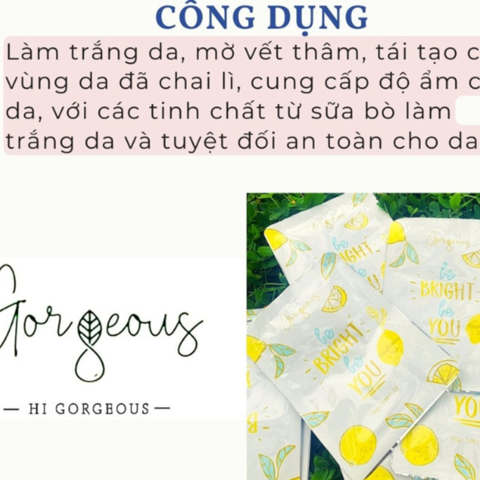 Kem tắm trắng chanh Múi Xù GORGEOUS dưỡng trắng body, set tắm trắng dưỡng ẩm da kích trắng body 1 gói 50gr