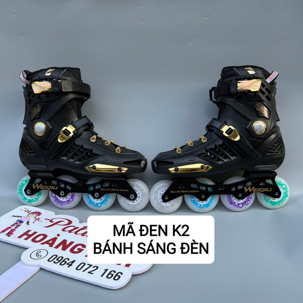 Giày patin người lớn bánh sáng đèn led, bánh cao su đặc, Giày trượt patin Kingfly Weiqiu 2 lớp tháo vệ sinh được