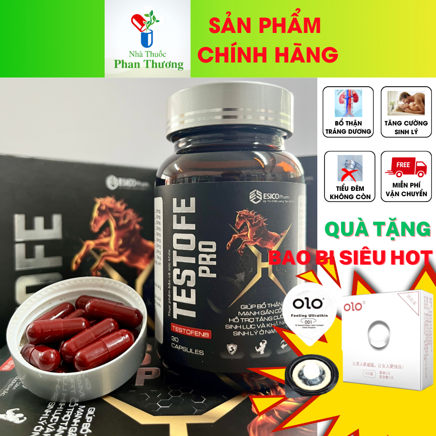 Bổ thận, viên uống bổ thận tráng dương tăng cường sinh lý nam, giảm tiểu đêm đau lưng mỏi gối Testofe Pro hộp 30 viên