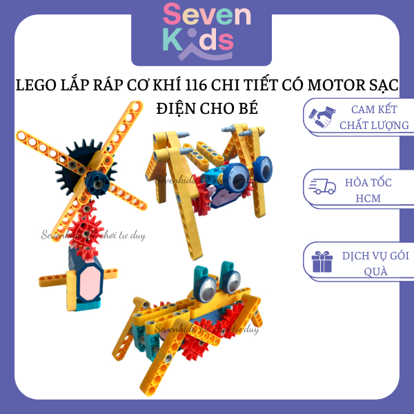 Lego lắp ráp cơ khí kỹ sư có động cơ motor điện 116 chi tiết SEVENKIDS sạc điện, phát huy tính sáng tạo cho bé