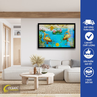 Tranh treo tường ceanpic trang trí phòng khách - tranh hoa sen, tranh cá koi, tranh cá chép - tranh tráng gương